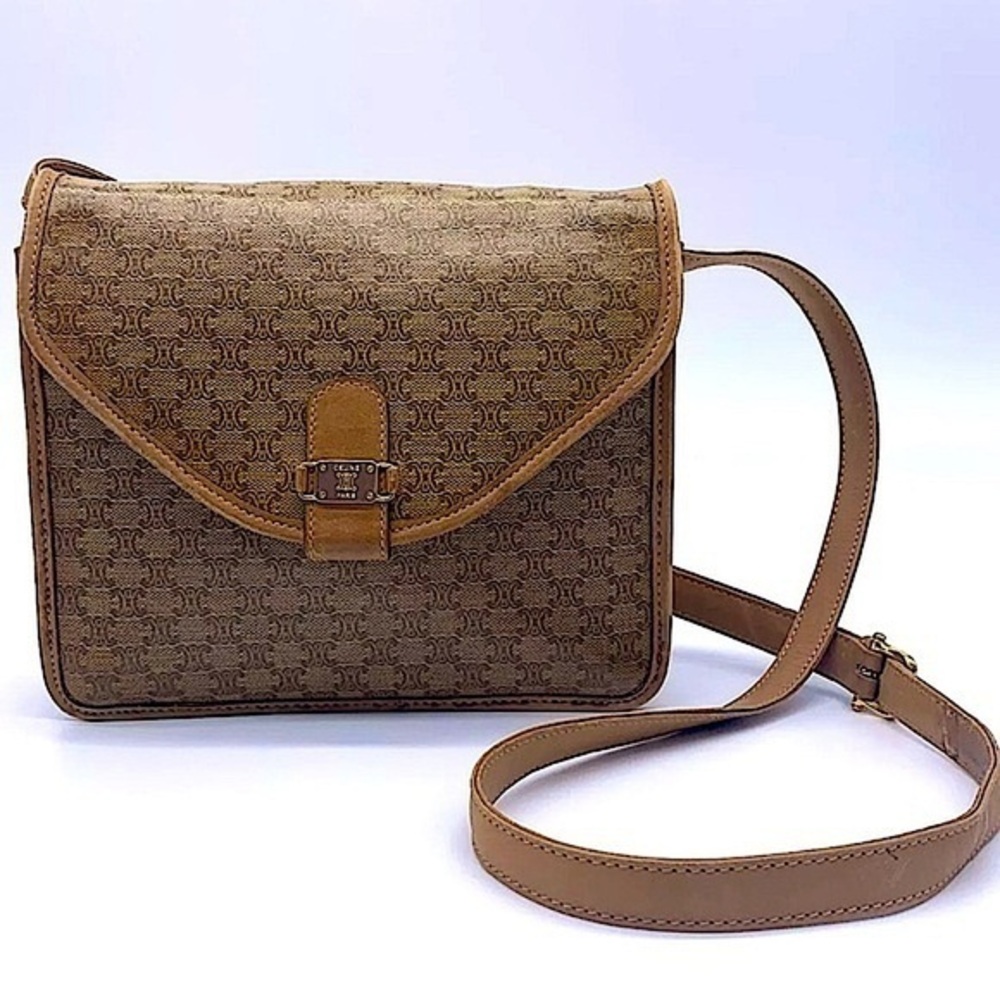 Vintage Celine Macadam Triomphe canvas and leather shoulder bag